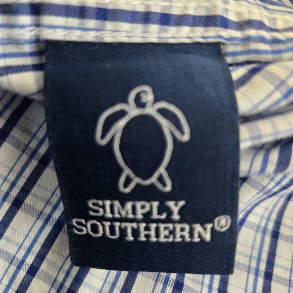 Simply Southern Men’s XL Blue & White Checkered Button-Up Shirt Turtle Logo - Picture 11 of 13